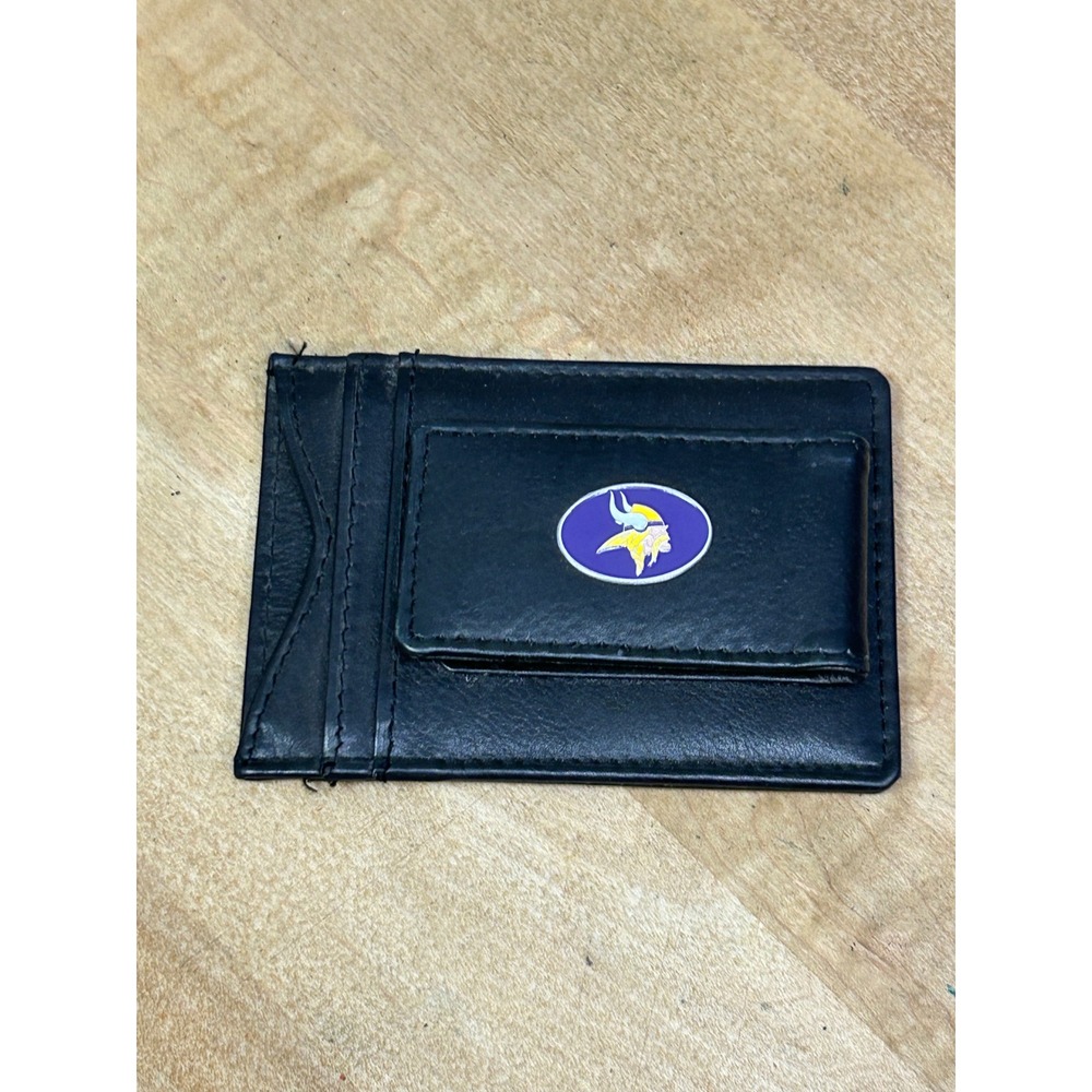 NFL Money Clip Wallet Mens OS Black Minnesota Vikings Magnetic Leather 15645